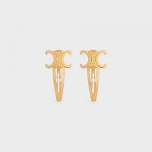 Accessoires Pour Cheveux Celine Hair Accessories Set Of 2 Triomphe Snap Hair Clips In Brass With Gold Finish And Steel Doré | CL-592316