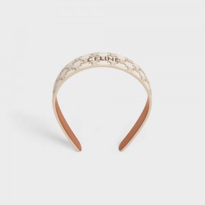 Accessoires Pour Cheveux Celine Headband In Triomphe Tela And Calfskin Doré Blanche | CL-592338