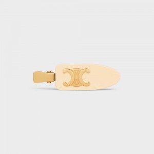 Accessoires Pour Cheveux Celine Triomphe Plates Hair Clip In Vanilla Acetate And Brass With Gold Finish And Steel Jaune Clair Doré | CL-592323