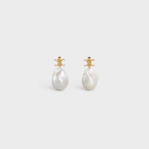 Boucles d'Oreilles Celine Baroque Triomphe In Brass With Gold Finish And Cultured Pearls Doré Blanche | CL-592299