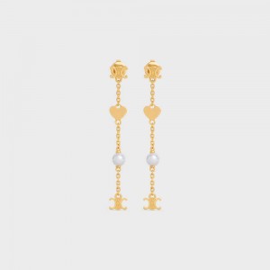 Boucles d'Oreilles Celine CœUr Charms In Brass With Gold Finish And Resin Pearl Doré Blanche | CL-592297
