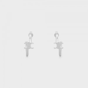 Boucles d'Oreilles Celine Triomphe Asymmetric Hoops In Brass With Rhodium Finish Argent | CL-592296