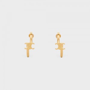 Boucles d'Oreilles Celine Triomphe Asymmetric Hoops In Brass With Gold Finish Doré | CL-592295