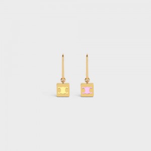 Boucles d'Oreilles Celine Triomphe Cube In Brass With Gold Finish And Colored Enamel Doré | CL-592304