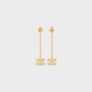 Boucles d'Oreilles Celine Triomphe Rhinestone Long In Brass With Gold Finish And Crystals Doré | CL-592302