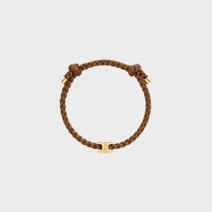 Bracelets Celine Triomphe Beach In Brass With Gold Finish And Silk Doré Marron | CL-592201