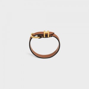 Bracelets Celine Triomphe Cuir In Brass With Gold Finish And Calfskin Doré Marron | CL-592221