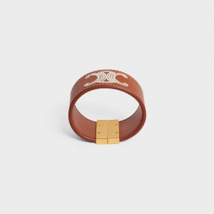 Bracelets Celine Triomphe Embroidered Cuir In Brass With Gold Finish And Calfskin Marron | CL-592203