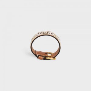 Bracelets Celine Triomphe Tela Cuir In Brass With Gold Finish Doré Blanche | CL-592220