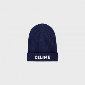 Chapeau Celine Embroidered Beanie In Nervuré Felted Laine Bleu Marine | CL-591715