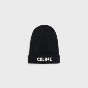 Chapeau Celine Embroidered Knit Laine Beanie Noir | CL-591714