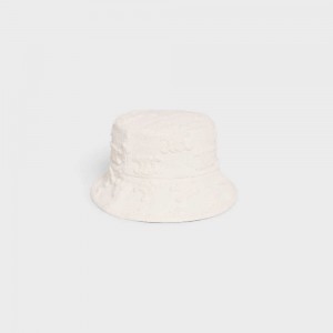 Chapeau Celine Triomphe Bucket In Coton Bouclé Blanche | CL-592348