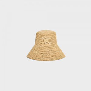 Chapeau Celine Triomphe Bucket In Raffia Beige | CL-592344