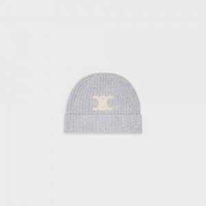 Chapeau Celine Triomphe Embroidered Beanie In Seamless Cashmere Grise Clair | CL-592370