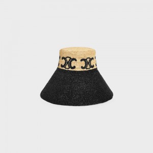 Chapeau Celine Triomphe Larges-brimmed In Raphia Beige Noir | CL-592341