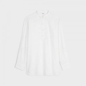 Chemises Celine Embroidered Tunic In Coton Linen Blanche | CL-592832