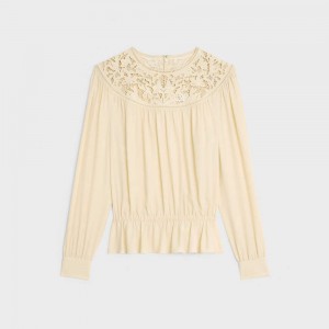 Chemises Celine Guipure Blouse In Silk Crepe And Acetate Jaune Clair | CL-592830