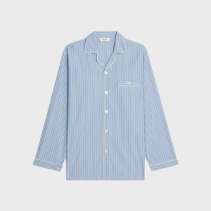 Chemises Celine Pajama In Rayé Coton Bleu | CL-592164
