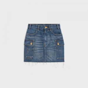 Jupes Celine Cargo Mini In Dark Union Wash Denim Lavage Foncé | CL-592881