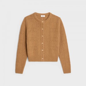 Knitwear Celine Cardigan In Cashmere And Silk Pointelle Marron | CL-592690