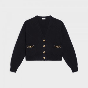 Knitwear Celine Cardigan With Gourmette In Heritage Cashmere Noir | CL-592701