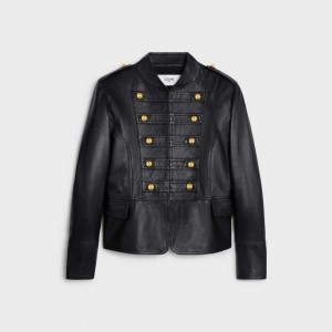 Leather Celine Military Blouson In Soft Noir | CL-592613