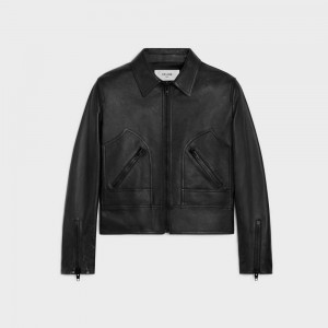 Leather Celine Wiltern Blouson In Soft Noir | CL-592612