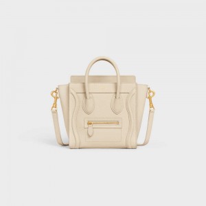 Luggage Celine Nano Bag In Drummed Calfskin Beige | CL-593050