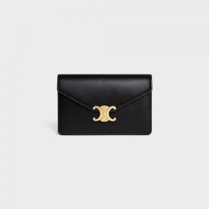 Mini Sacs Celine Wallet On Chain Triomphe In Shiny Calfskin Noir | CL-593021