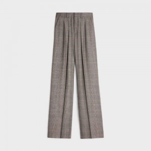 Pantalon Celine Double-pleated Tixie In Checked Flannel Grise | CL-592736
