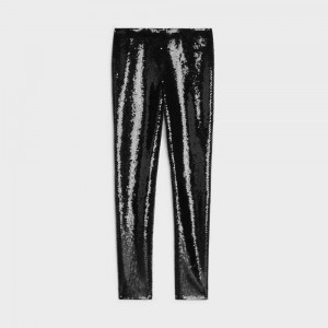 Pantalon Celine Embroidered Slim In Viscose Sablé Noir | CL-592749