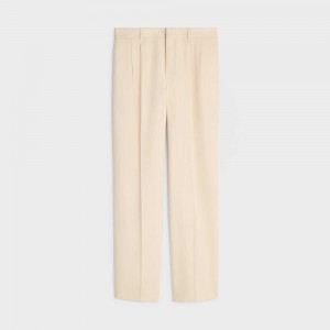 Pantalon Celine Jude Double-pleated In Silk Panama Blanche | CL-592738