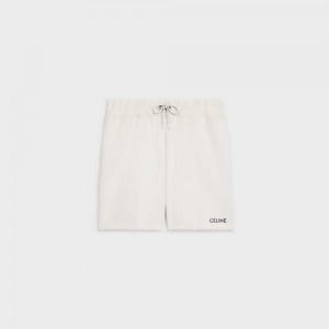Pantalon Celine Loose In Coton Fleece Blanche Noir | CL-592758