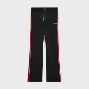 Pantalon Celine Tracksuit In Double Face Jersey Noir Rouge | CL-592035