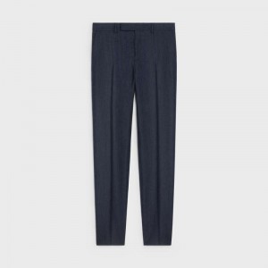 Pantalons Celine Classiche Rayé Flannel Bleu Marine | CL-592026