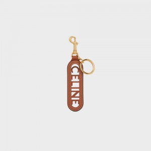 Petite Maroquinerie Celine Perforated Keyring Charm In Smooth Calfskin Marron | CL-592899