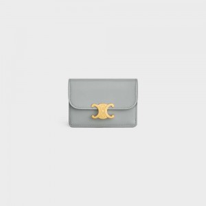 Porte-Carte Celine Flap Triomphe Shiny Calfskin Bleu | CL-592947