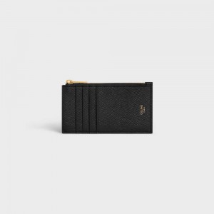 Porte-Carte Celine Zipped Compact Essentials Grained Calfskin Noir | CL-592962