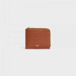 Porte-Carte Celine Zipped With Purse In Triomphe Tela And Calfskin Marron | CL-591813