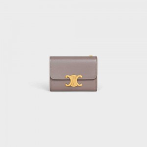 Portefeuilles Celine Compact With Coin Triomphe In Shiny Calfskin Grise | CL-592981