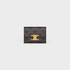 Portefeuilles Celine Compact With Coin Triomphe In Triomphe Tela Marron | CL-592980