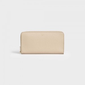 Portefeuilles Celine Large Zipped In Grained Calfskin Beige | CL-593001