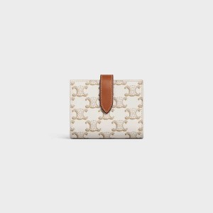 Portefeuilles Celine Small Brides Essentials In Triomphe Tela And Lambskin Blanche Marron | CL-592988