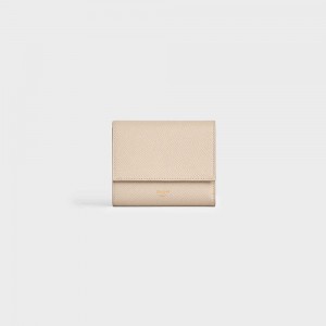 Portefeuilles Celine Small Trifold In Grained Calfskin Beige | CL-593006