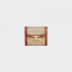 Portefeuilles Celine Small Triomphe In Textile All Over Print Beige Marron | CL-592975