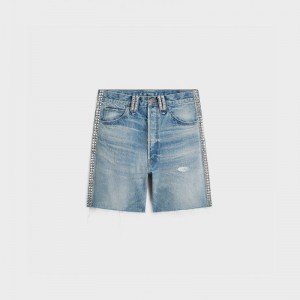 Short Celine Wesley With Studs In Zuma Wash Denim Lavage | CL-592070