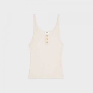 Sweats Celine Buttoned Tank In Nervuré Silk Jersey Blanche | CL-592797