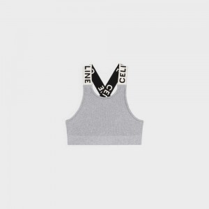 Sweats Celine Crossback Sports Bra In Athlétiques Knit Grise Blanche | CL-592810