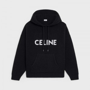 Sweats Celine Encapuchonné In Nervuré Laine Noir | CL-592109