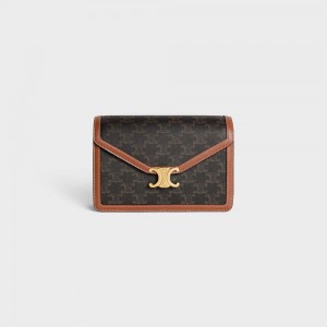 Triomphe Canvas Celine Enveloppe Triomphe Bag In And Calfskin Marron | CL-593112